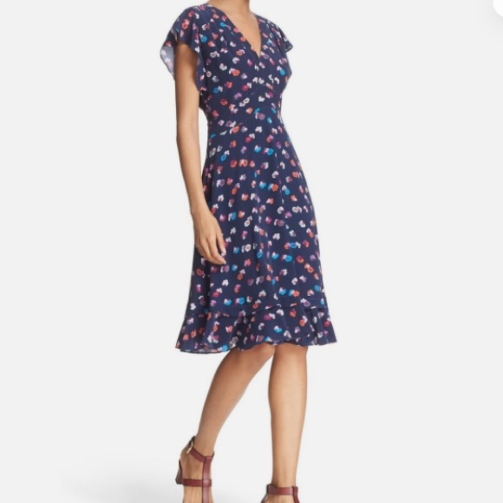 Rebecca Taylor Sakura Silk Fit & Flare Floral V-Neck Dress